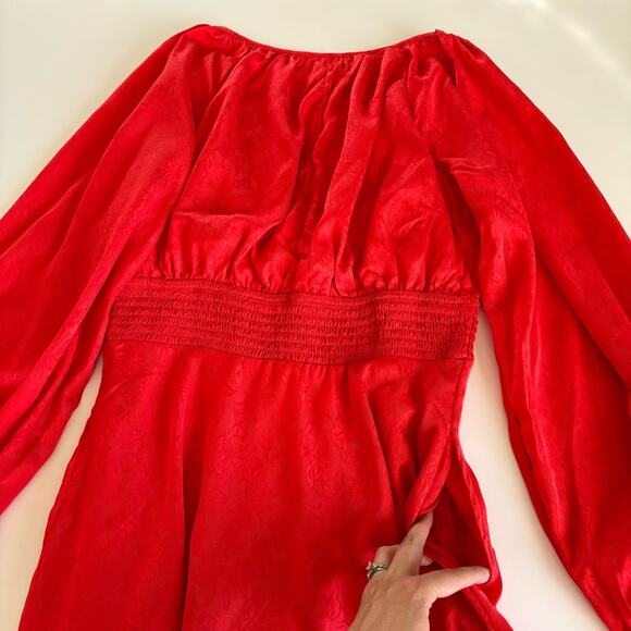 Urban Outfitters Rebecca Red Long Sleeve Jacquard Boho Holiday Mini Dress Small - Picture 12 of 13